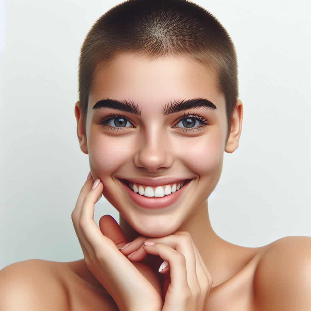 Ragazza sorridente post microblading sopracciglia